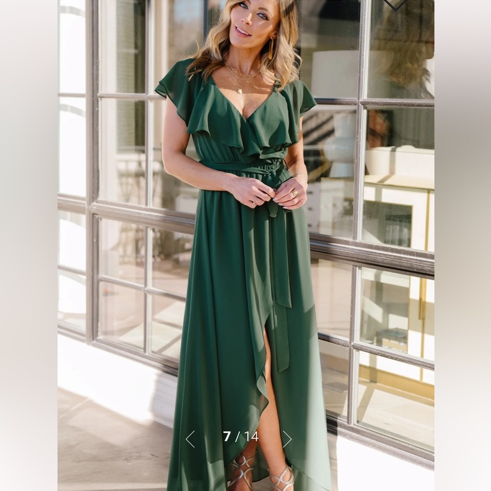 Baltic Born Emerald Green Ruffle Maxi Dress